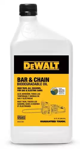 DEWALT Biodegradable Chainsaw Oil High Performance, Non Toxic Professional Lubricant Green, Eco-Friendly, Ultraclean, All Season Bar & Chain Lube, 32 oz